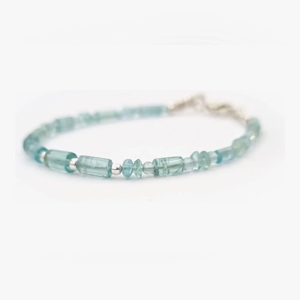 NIB~Dainty Blue Apatite Cylindrical Beaded Bracelet - Picture 7 of 7